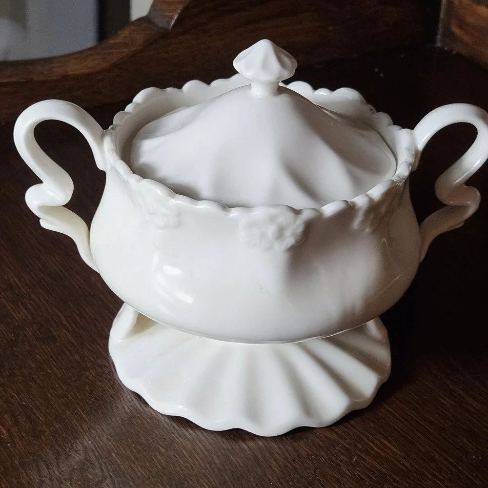 Graces Teaware White Porcelain Footed Sugar Bowl.